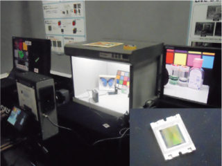 単板撮像素子を用いたリアルタイムRGB-NIRイメージングシステムとRGB-NIR撮像素子（右下）